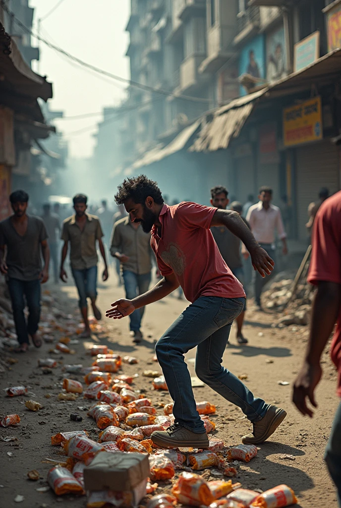 Unemployed Indians fighting each other for food and water in New Delhi