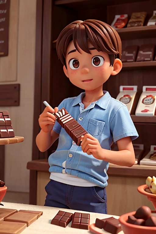 A boy selling chocolate bars