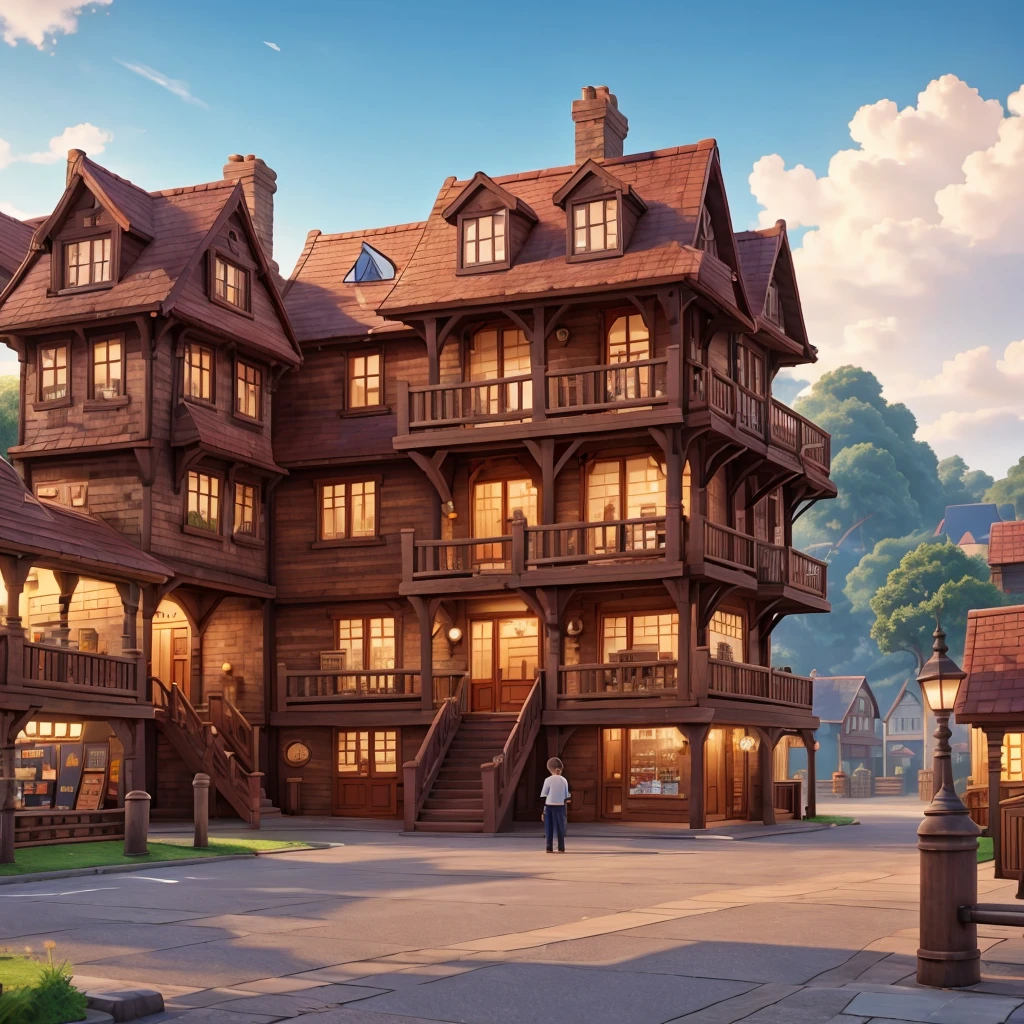 As a platform that has shops and houses in 2D in the background