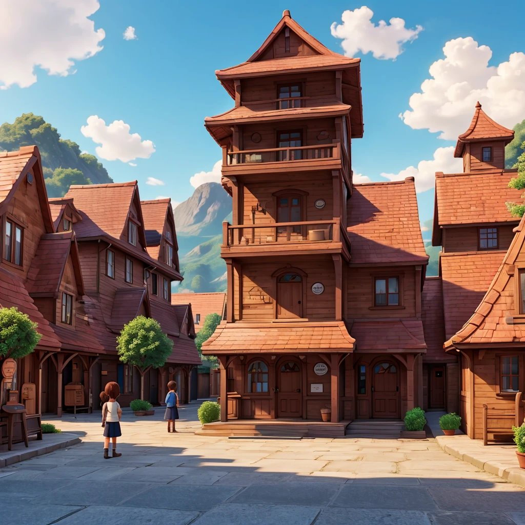 As a platform that has shops and houses in 2D in the background