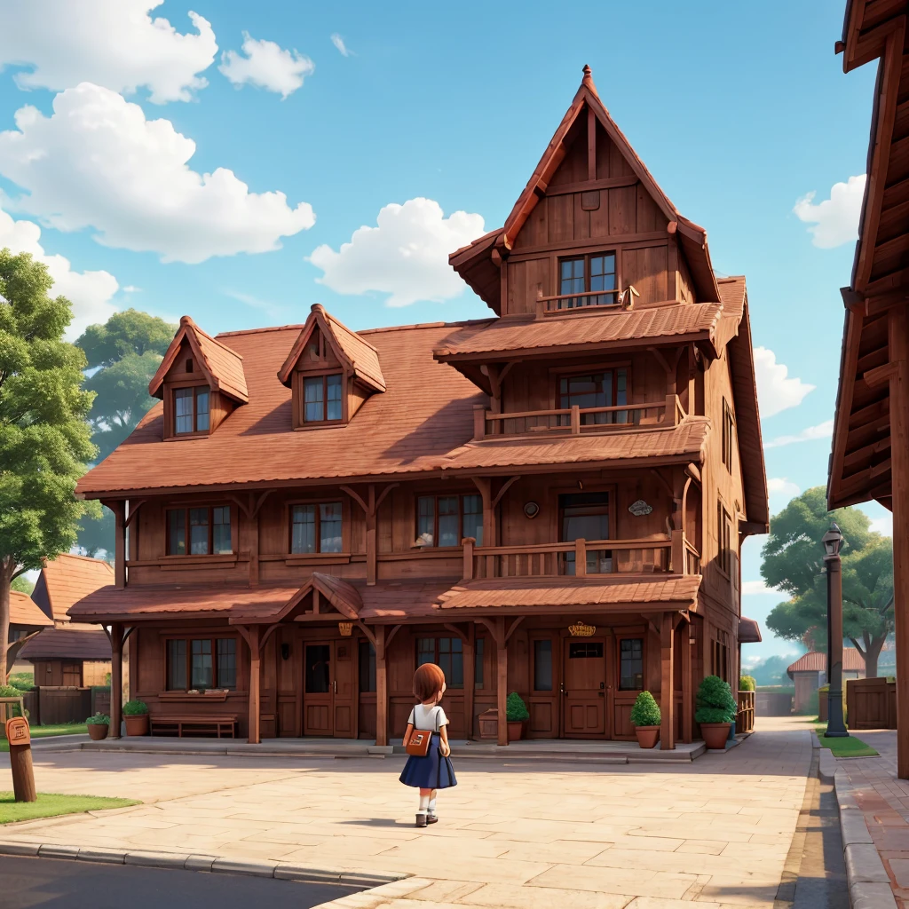As a platform that has shops and houses in 2D in the background
