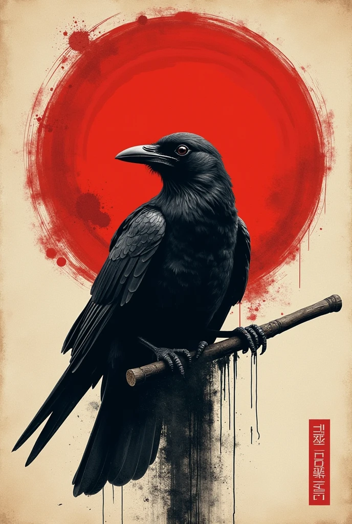 poster、Japan、posterの文字は「The crow is justice.」、Writing skills、Thick brushstrokes
