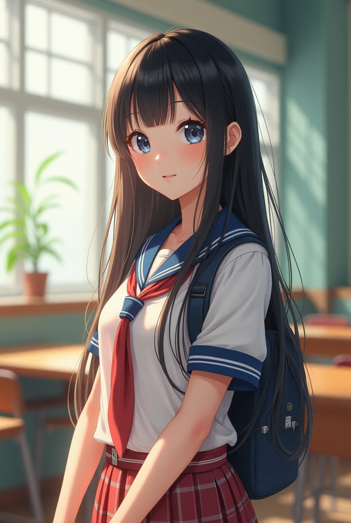 (masterpiece,Highest quality:1.4),(8k,RAW Photos,Photorealistic:1.4),Ultra-high resolution, ,(Glowing Skin:1.4),Detailed skin,Detailed face,Detailed eyes,(Beautiful and shining eyes:1.2),Symmetrical eyes,Detailed ears,One person,Natural Makeup,high school girls,(((Japanese Idols))),(Japanese Face),Detailed Background,Vivid background,Beautiful and shiny hair,,((Average age breasts)),,(Detailed Summer school uniforms for senior high school girls Japan),,((Sharp Face)),Natural light,,(Very detailed ,Trend design for 2024,online shopping,LUMINE® Market,),Trendy hairstyles,black_hair,long_hair,Upper Body,,(Detailed classroom of a girls' high school,,Location was great.),,Real-life schoolgirl、Cute teenuniform model、Random Posing