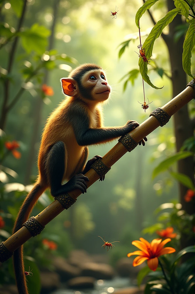 A monkey sitting on rack