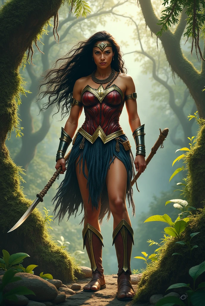Wonder woman in wild version, like a wild woman, savage