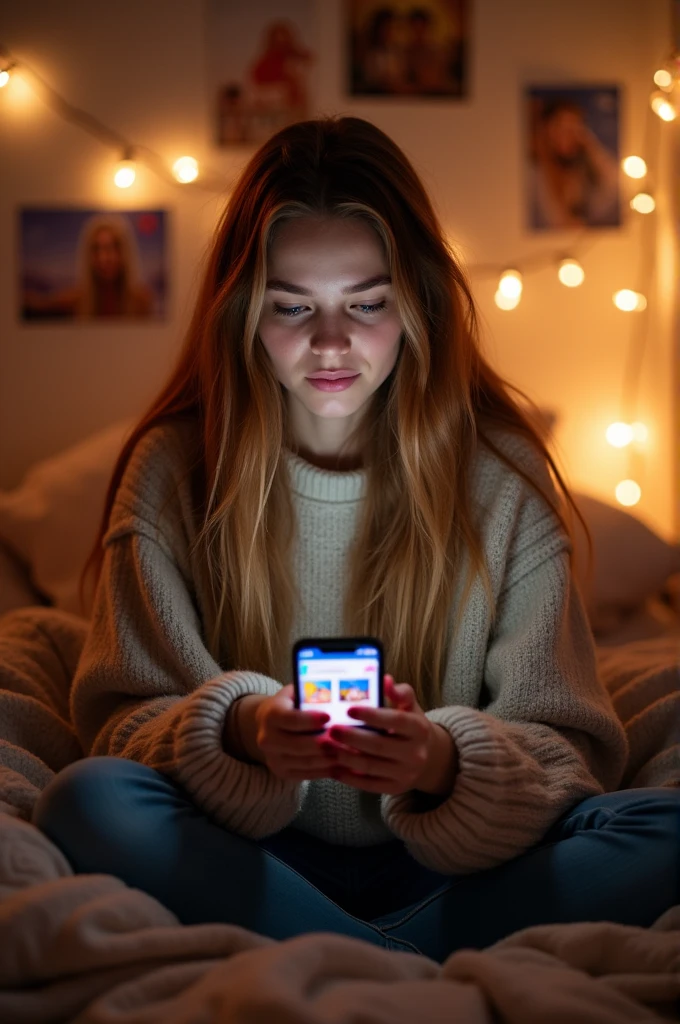 Girl with phone watching porn videos 
