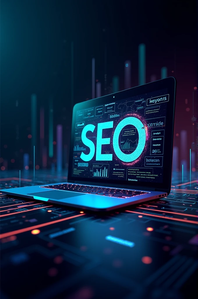 Create a Facebook page cover of SEO and its componenets of dark colours that attract people