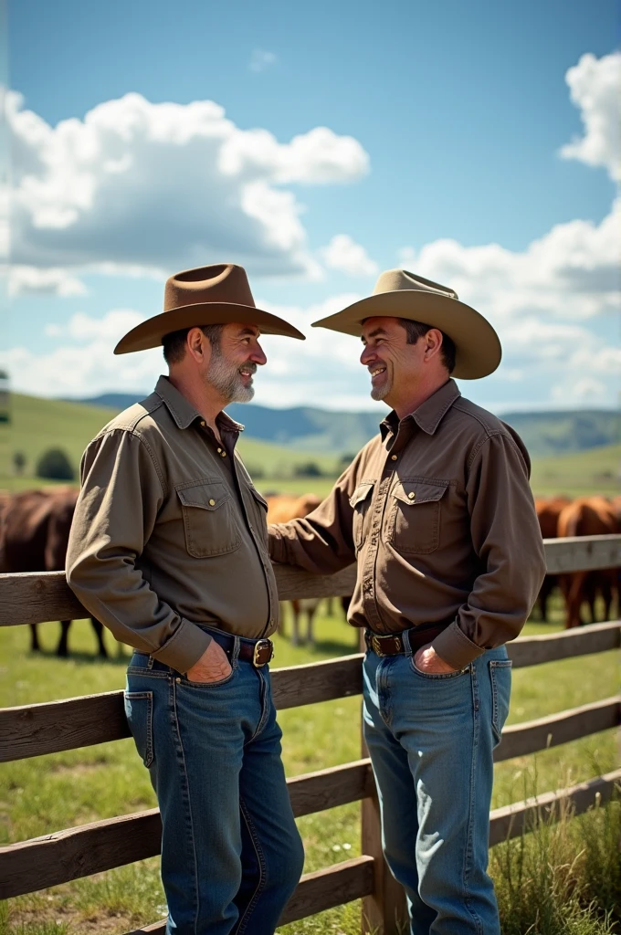 Cattle ranchers looking at their successful achievements