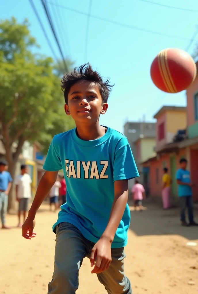 Adult muslim Boy playing cricket name " faiyaz" on tshirt