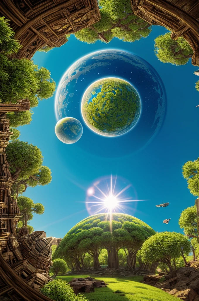 (((masterpiece))) (((Highest quality))) Glass sphere, close-up of a planet with a bunch of trees on it, overgrown planet, green planet, Fractal World, A lush world of fantasy, fantasy planet, Dyson sphere, pink planet, 3D rendering beep, planetary landscape, round planet inspired by Jofra Bosschart, planet, Future World, psychedelic flower planets, Mysterious World, (Outward radiance)