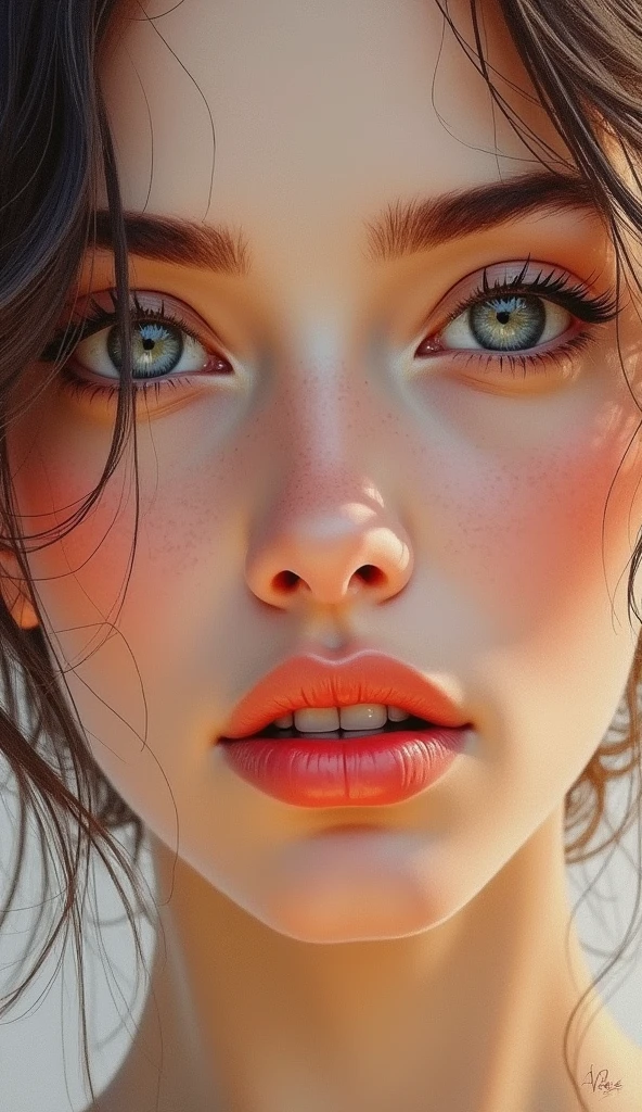 High-quality realistic acrylic art, vivid colors, Professional portrait photo of chrstnhrprgff,, light natural tones , pencil drawing , watercolor drawing, portrait of a woman, detailed eyes, beautiful , highly detailed, soft color tones, soft lighting, detailed lines, sharp, realistic, brush strokes, light hints of paint drips