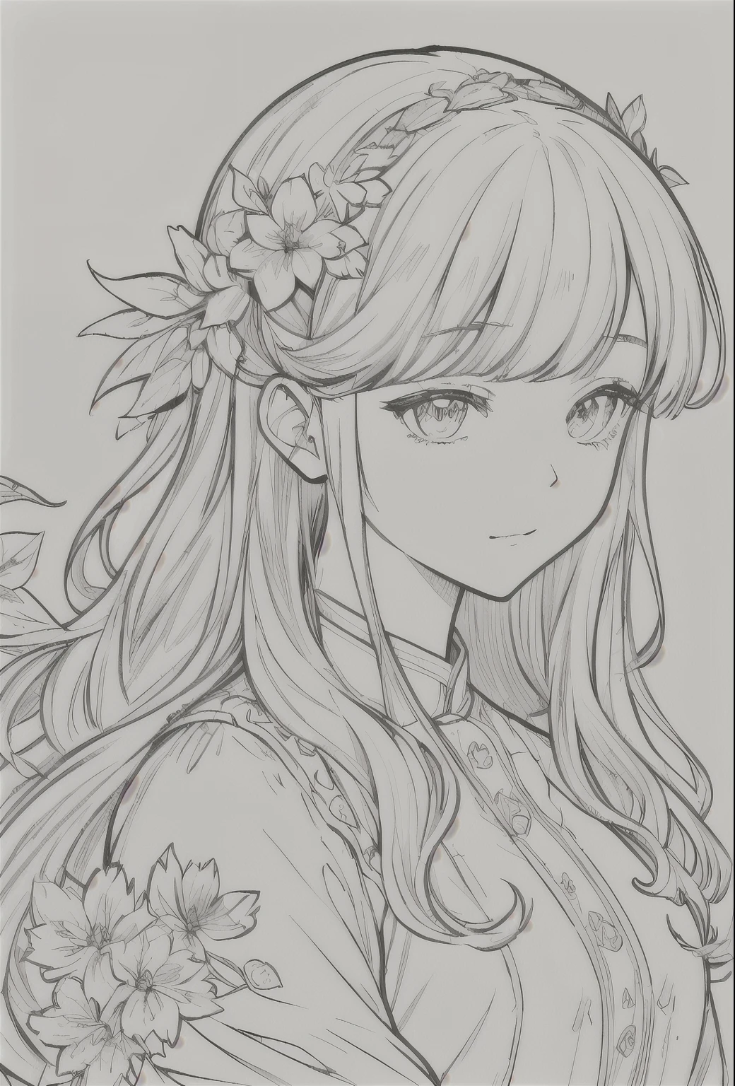European woman face portrait、Long Curly Hair、blonde、Floral frame、Decorative panel、Abstract Art of Alphonse Mucha、sketch、Character Line、Scenes without color or shadows。 (masterpiece、Highest quality、High resolution:1.4)、detailed、複雑なdetailed、4K、Splashes of color、Line art、Fibonacci、Coloring page, 非常にdetailedなイラスト, 非常にdetailedなLine art, Very fine line work, 非常にdetailedな肖像画, Extremely fine line work, 非常にdetailedなLine art, 非常にdetailedな図面, Line artぬり絵, 非常にdetailedなイラスト.", 非常にdetailedな肖像画, 非常にdetailedなイラスト, 非常にdetailedなアートワーク, detailedなデジタル図面
