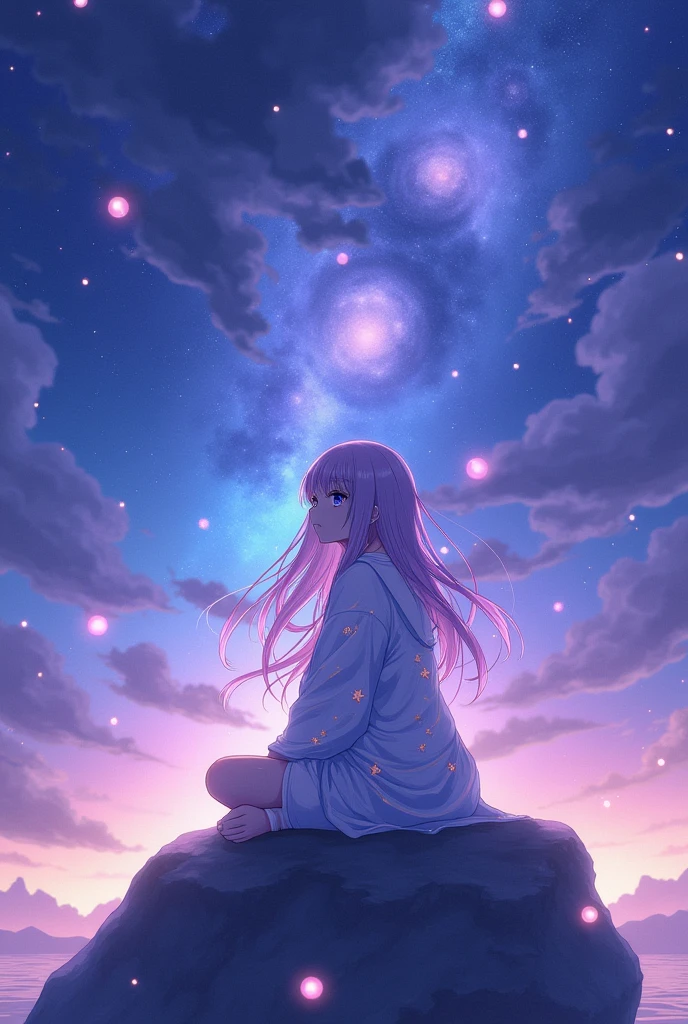 Anime image with relaxing galaxy and relaxing background
