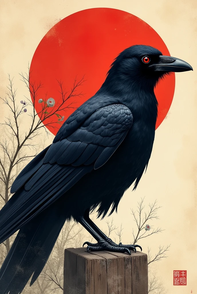 poster、Japan、posterの文字は「The crow is justice.」、Writing skills、Thick brushstrokes