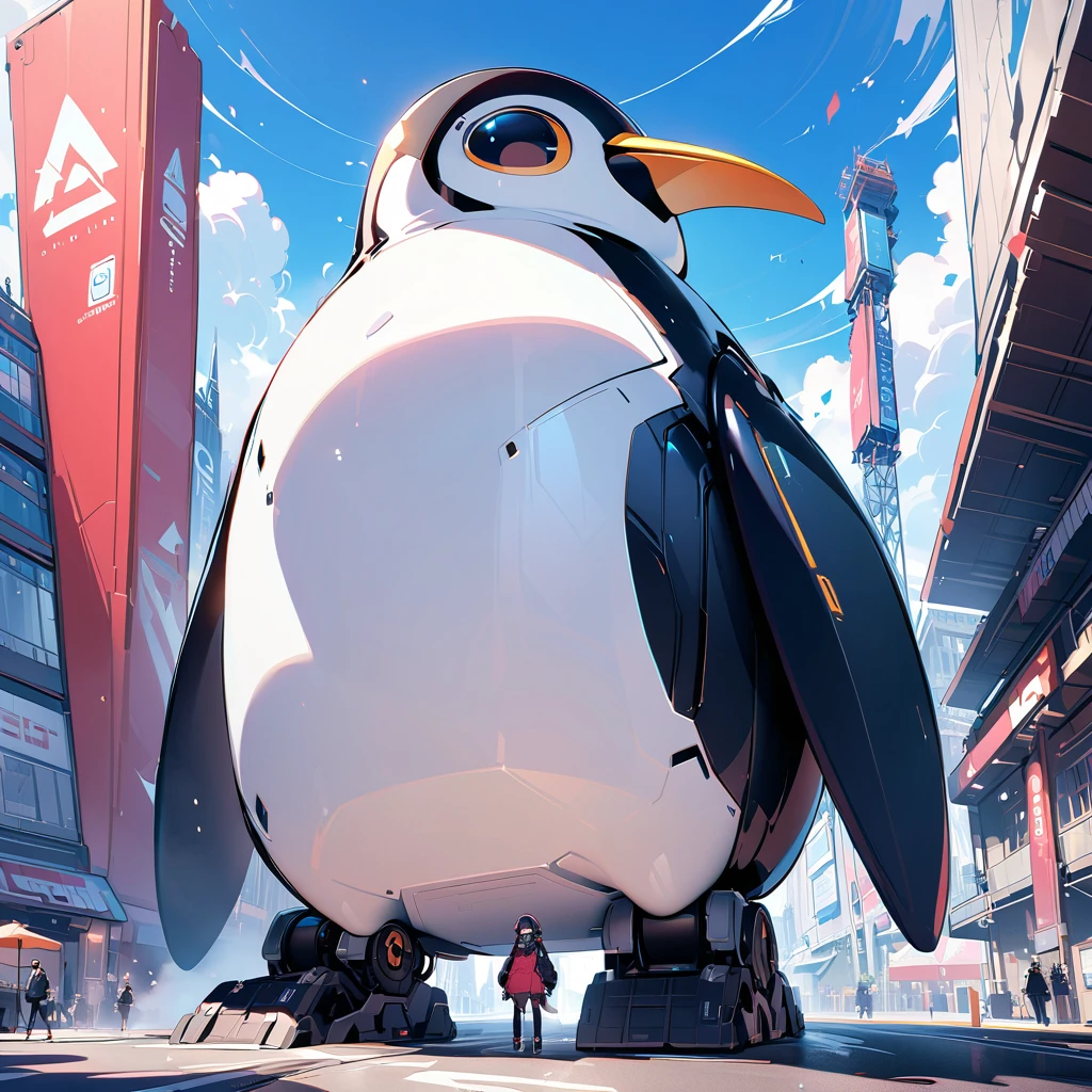 Giant penguin robot bigger than a building, 8K, Highest quality