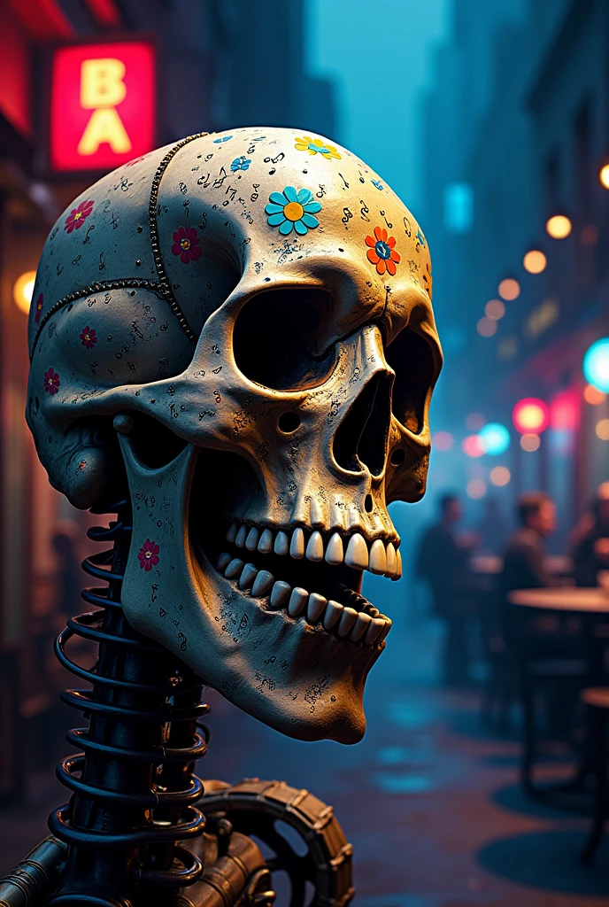 Skull with jazz instrument in it