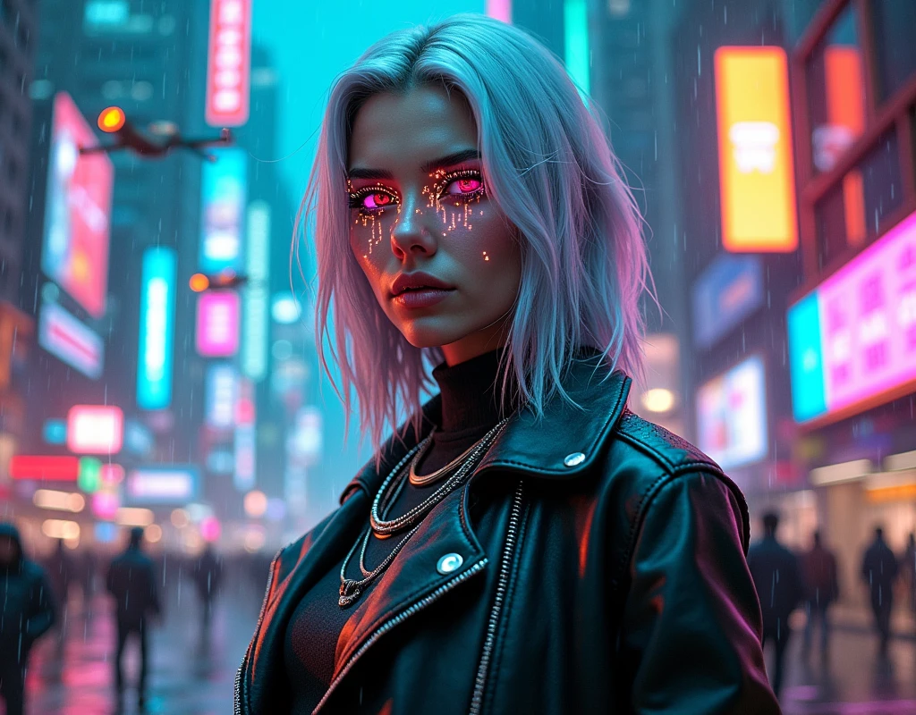 Cyberpunk Edge: Neon lights, metallic textures, futuristic cityscapes, technological enhancements