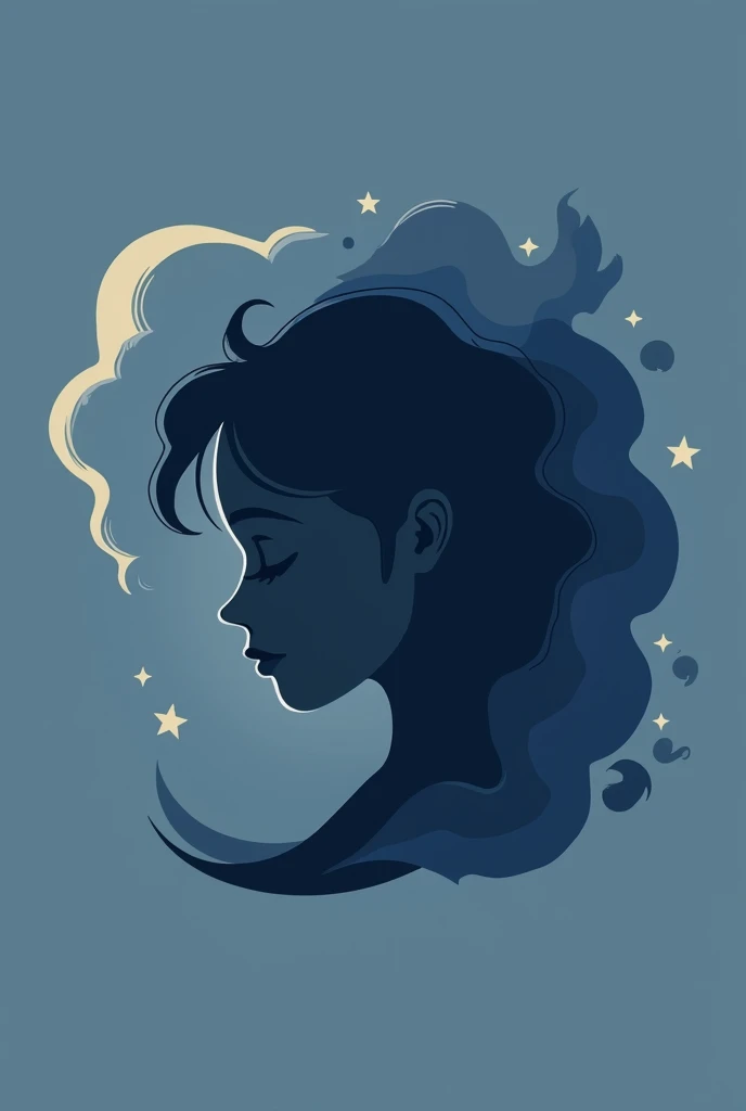 A logo representing a group of people who don't sleep at night because they are thinking about their problems. Includes face or profile of a woman.
