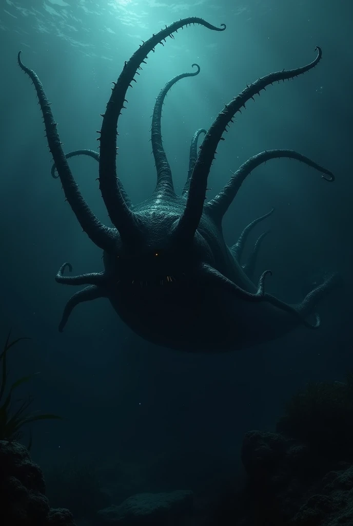 can u create an image of a creature. Description it looks like a wale with a sharp 8 tentacle on its back which sucks  blood , its black colour 