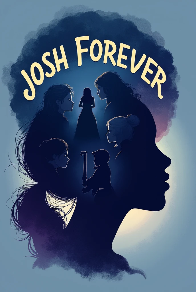 A logo representing a group of people who don't sleep at night because they are thinking about their problems. Includes face or profile of a woman. Includes group motto "JOSH FOREVER"