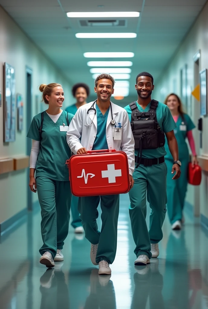 healthcare personnel carrying a first aid kit