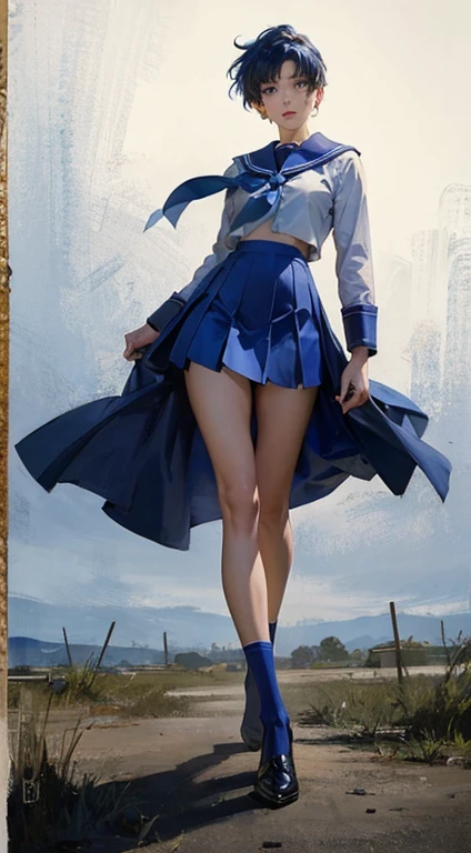 light blue skirt,