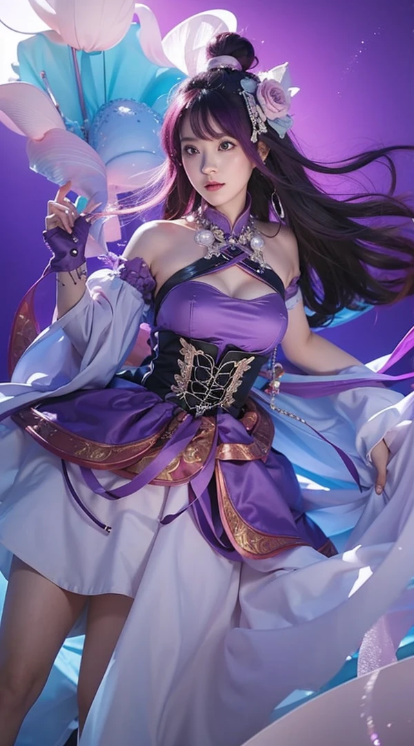 Pink hair biggest breast purple drees 2k resolution hd background