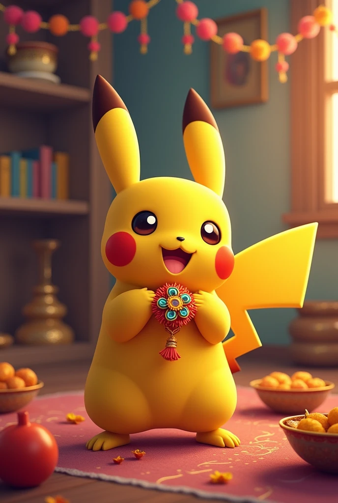 Pikachu with Rakhi in his hands