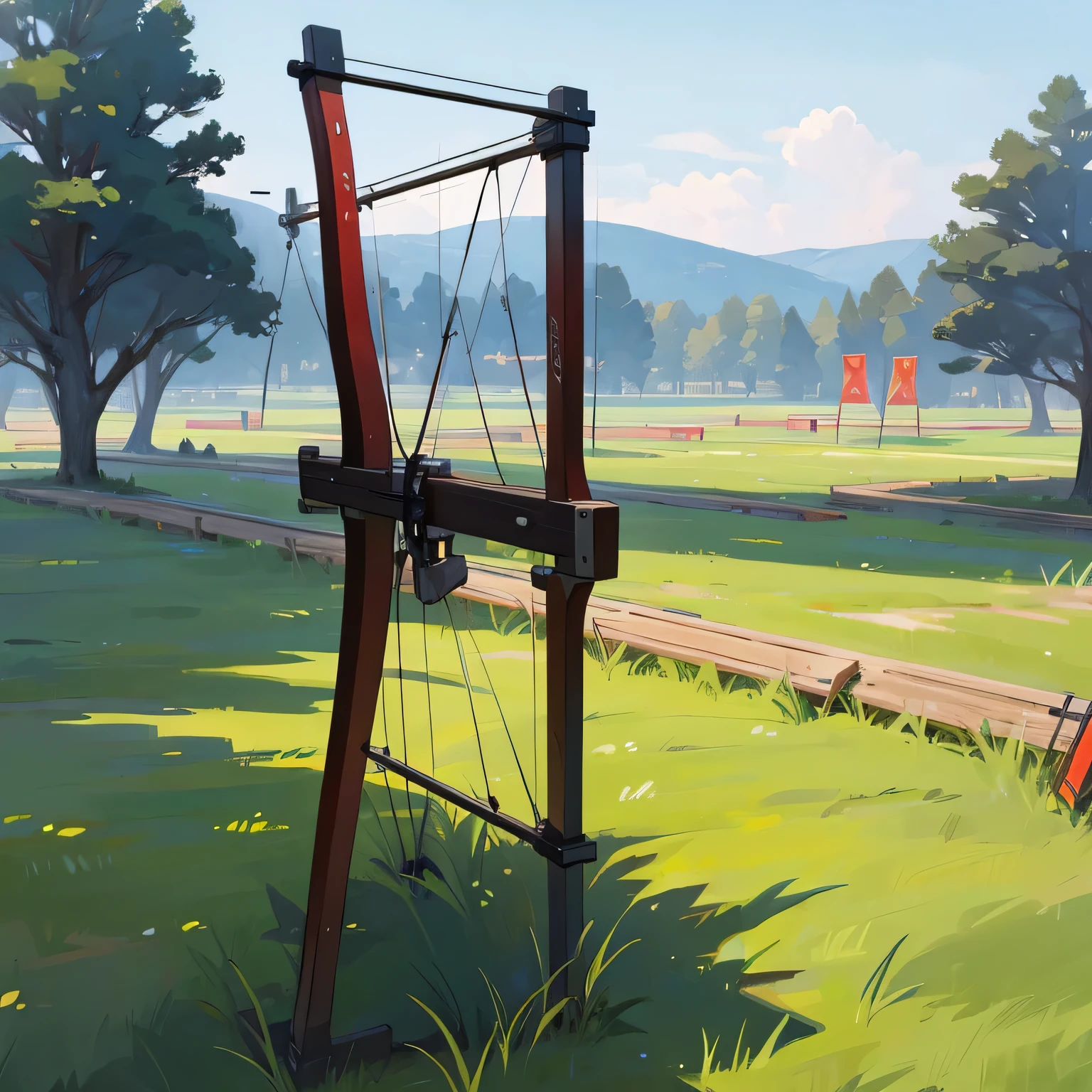 archery targets in line on medow landscape, more details, nature, sky
