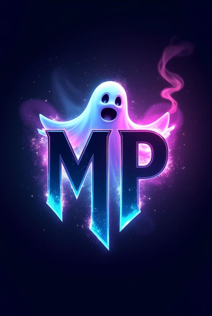 Mascot Gaming logo of name "MP" , MIDNIGHT POWER , manipulation logo , Ghost character behind text Mp