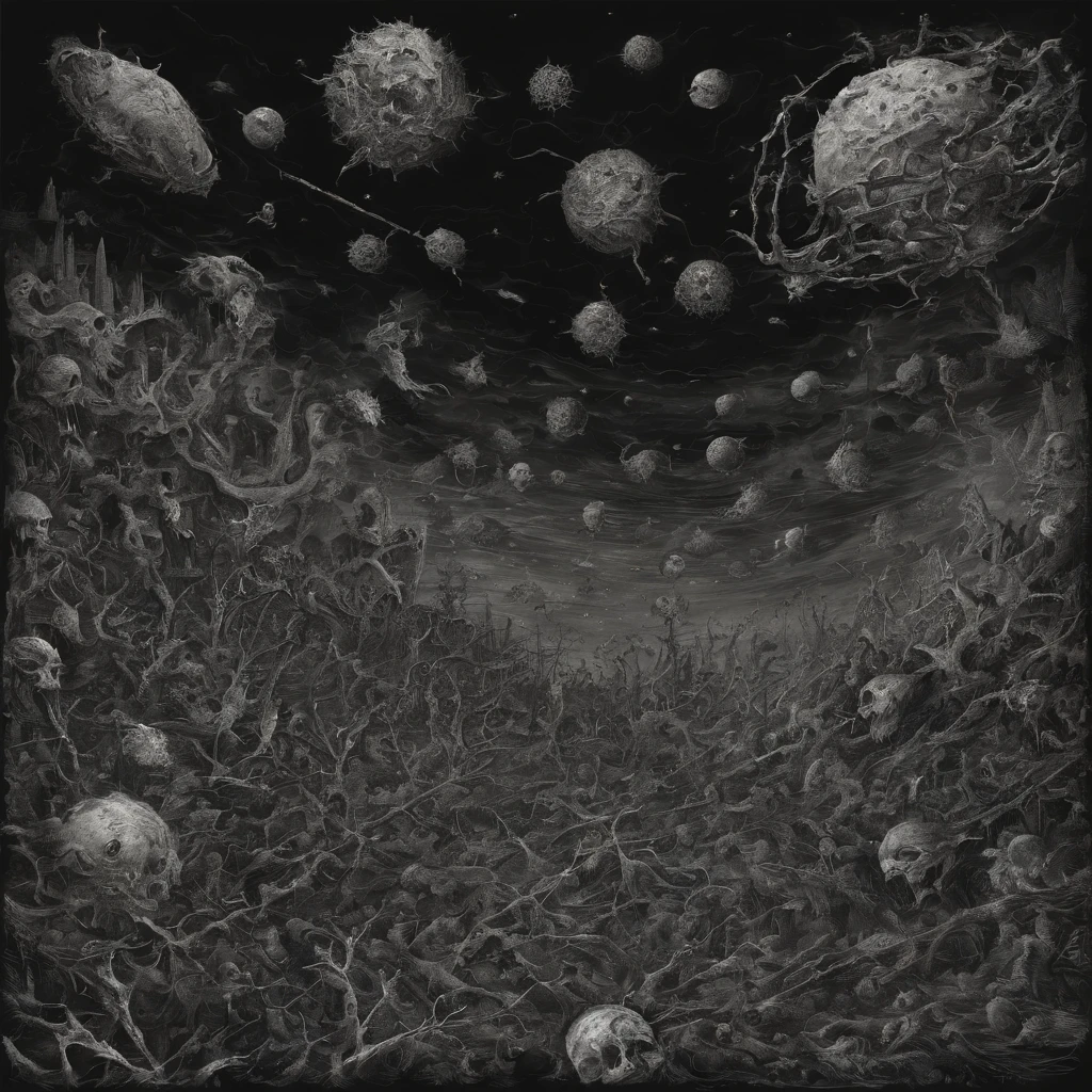 An image of many viruses, attacking planet Earth from above