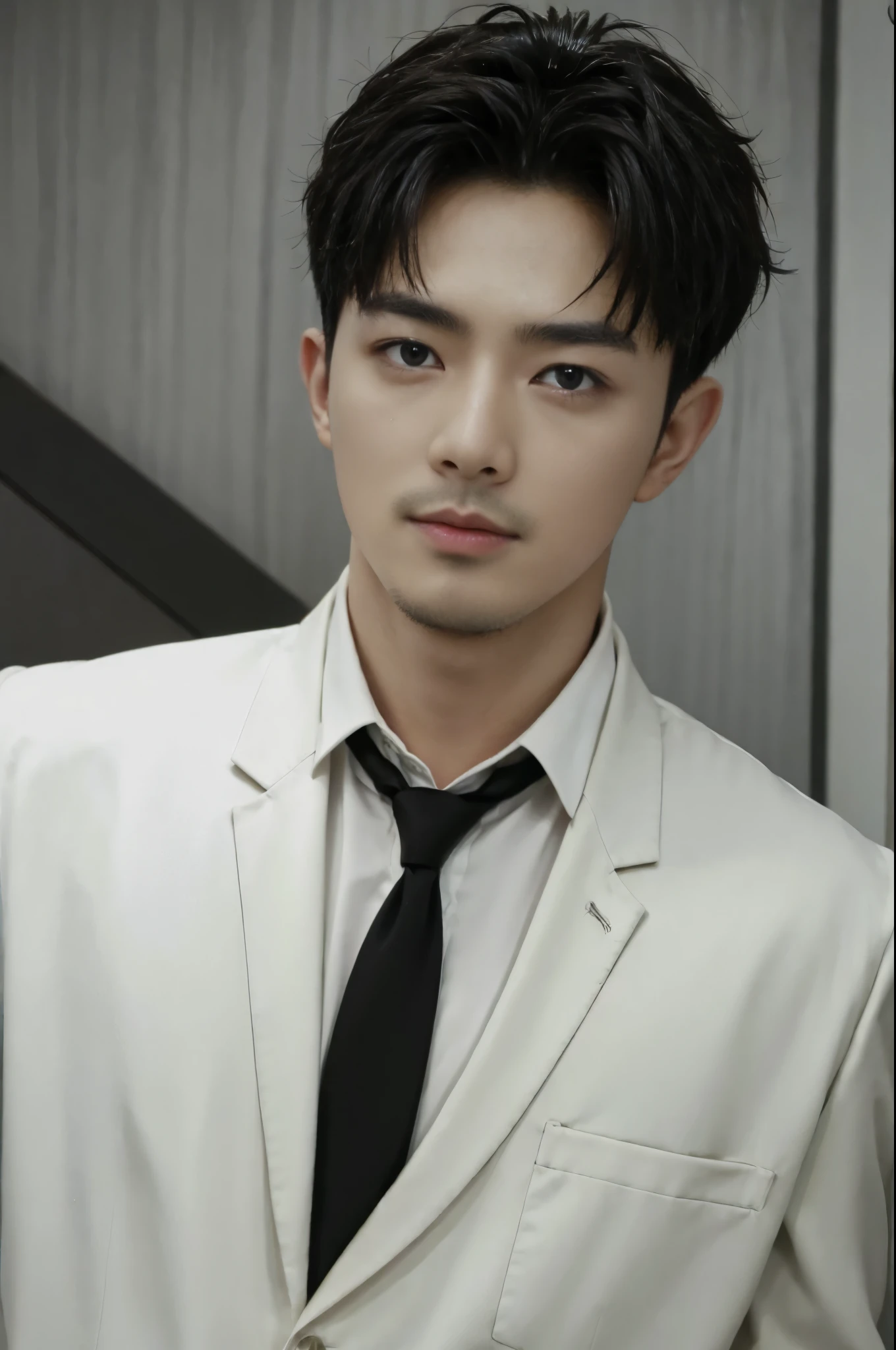 man,Handsome,Suit,shirt,tie(Delicate eyes:1.3),black eyes,whole body,Goatee