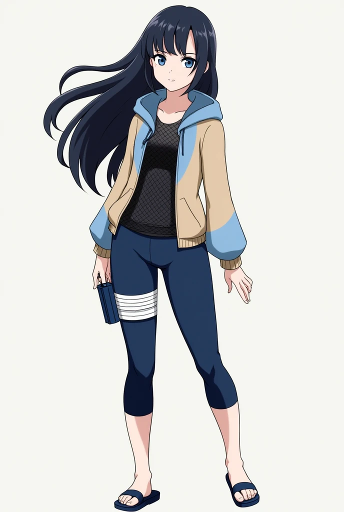 Son corps :


Hinata est de  taille, 1m50 environ et elle pèse 39 kg.


Sa tête :

Elle avait les cheveux court coupés au carrée avec deux mèches plus longues de chaque côté de son visage au début de la série, désormais ils sont long ce qui lui donne un air beaucoup plus mature et féminin. Ses yeux sont de couleur bleu nuit ce qui met sans aucun doute son beau visage pâle en valeur. Ses yeux sont un don héréditaire appelé Byakugan, ils sont violet bleu très pâles et on ne distingue pas ses pupilles sauf lorsqu’elle utilise le Byakugan, ses nerfs optiques sont visibles et forment des trais à l’intérieure et sur le côté de ses yeux, il semble alors se dessiner ses pupilles, son regard devient alors très profond et sérieux.



Ses vêtements :

Elle porte son bandeau autour du cou la plupart du temps, elle est souvent vêtue, d’un top noir recouvert de résille au dessus duquel elle porte une veste soit à capuche de couleur bleue pâle et beige soit beige et blanche, ensuite ses jambes sont recouvertes par un pantacourt bleu nuit , sa cuisse droite est enroulée d’ une bande blanche sur laquelle elle accroche un kunai , et pour terminer elle porte des sandales bleues.
