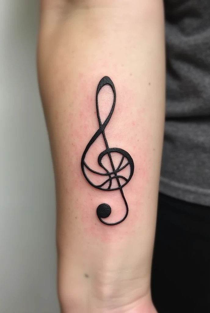 Create a friendship tattoo that merges basketball and music , but even if it's basketball, don't put the ball, Represent it with something else, let it be small, Minimalist and Elegant