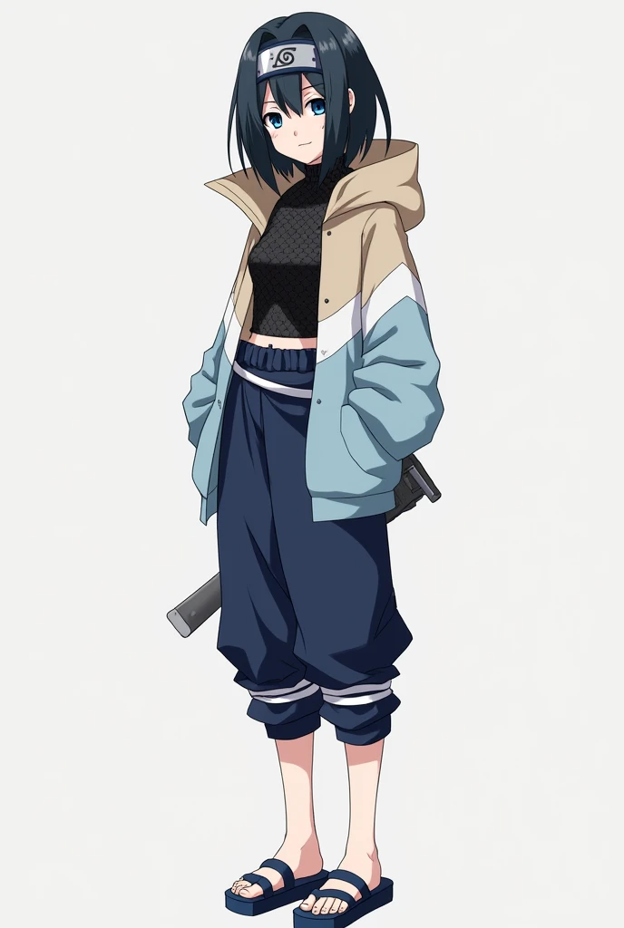 Son corps :
Hinata est de taille, 1m50 environ et elle pèse 39 kg. taille de bonnet k
Sa tête :
Elle avait les cheveux court coupés au carrée avec deux mèches plus longues de chaque côté de son visage au début de la série, désormais ils sont long ce qui lui donne un air beaucoup plus mature et féminin. Ses yeux sont de couleur bleu nuit ce qui met sans aucun doute son beau visage pâle en valeur. Ses yeux sont un don héréditaire appelé Byakugan, ils sont violet bleu très pâles et on ne distingue pas ses pupilles sauf lorsqu’elle utilise le Byakugan, ses nerfs optiques sont visibles et forment des trais à l’intérieure et sur le côté de ses yeux, il semble alors se dessiner ses pupilles, son regard devient alors très profond et sérieux.
Ses vêtements :
Elle porte son bandeau autour du cou la plupart du temps, elle est souvent vêtue, d’un top noir recouvert de résille au dessus duquel elle porte une veste soit à capuche de couleur bleue pâle et beige soit beige et blanche, ensuite ses jambes sont recouvertes par un pantacourt bleu nuit , sa cuisse droite est enroulée d’ une bande blanche sur laquelle elle accroche un kunai , et pour terminer elle porte des sandales bleues.