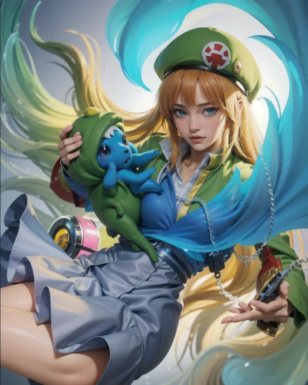 (best quality, masterpiece, beautiful and aesthetic:1.2, colorful), (detailed), (official art, extreme detailed, highest detailed), (jessie pokemon), team rocket uniform, long hair, hair slicked back, blue eyes, blush, red hair, (detailed blue eyes),