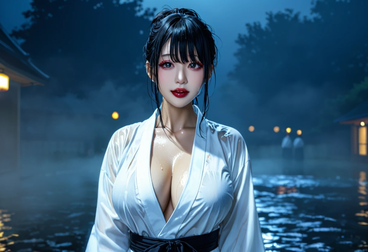 Dark Night、Horror、well、古wellから出てくる女、White kimono、Wet clothes、Dark darkness、Hairstyle that hides the face、Scary laughter、Super big breasts、、Dark Night、darkness、In the fog、日本のHorror映画、Sexy face