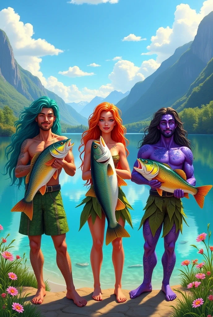 Nice Clear water lake 3 avatars fishing holding 3 big fish