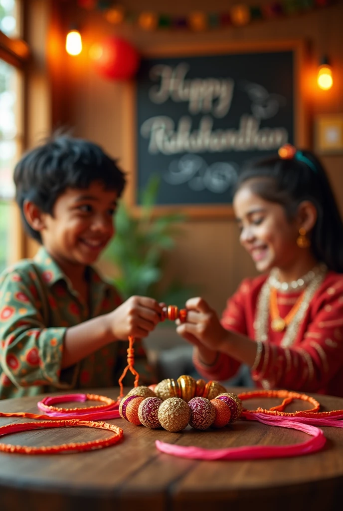 Generate a image of rakhi's and mentioning happy rakshabandhan and cafe pollywood
