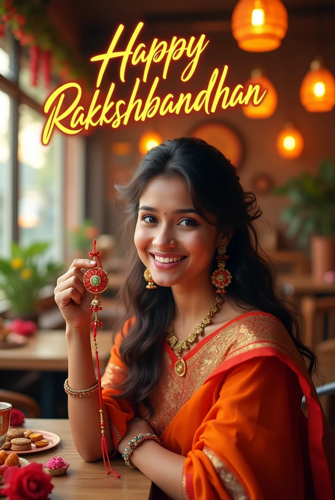 Generate a image of rakhi's and mentioning happy rakshabandhan by cafe pollywood