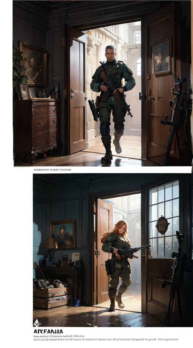 Arafeld soldiers standing in the doorway with guns and helmets, wojtek fus, expert high detail concept art, infantry girls, character art closeup, Amazing 8K character concept art, alexandra fomina artstation, highly detailed exquisite fanart, detailed game art illustration, Detailed 4K concept art, character splash art, ultra detailed game art, fps game concept art