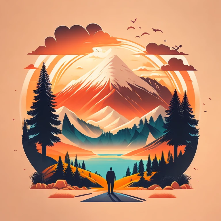 landscape, tshirt design, midijourney, vector-art