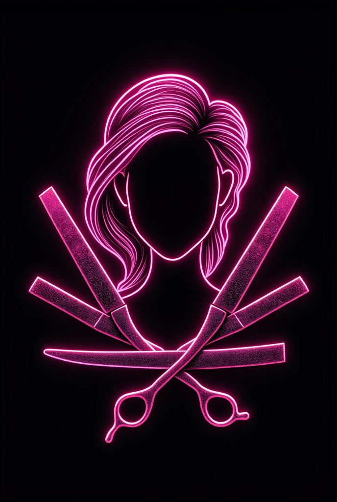 Neon pink ladybarber logo with black background including razors