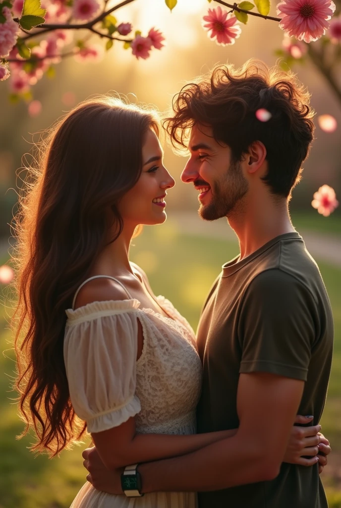 A realistic image of a couple doing romance facing front