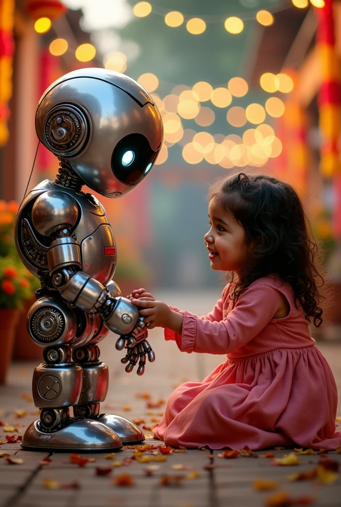 Girl tie rakhi to Robot
