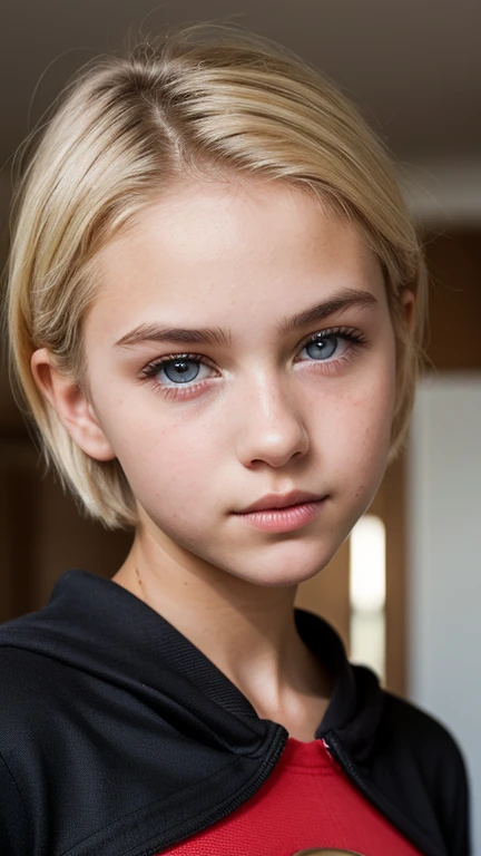 Girl1, short blonde hair ,blue eyes,Emotionless eyes