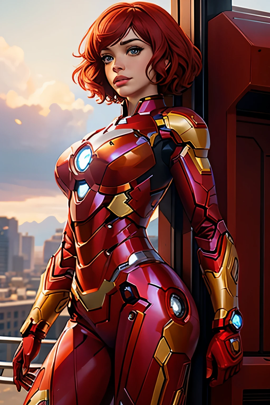 Christina Hendricks as Riri Williams in Iron Man armor: Mark XLIX Rescue Armor, Detailed costume design