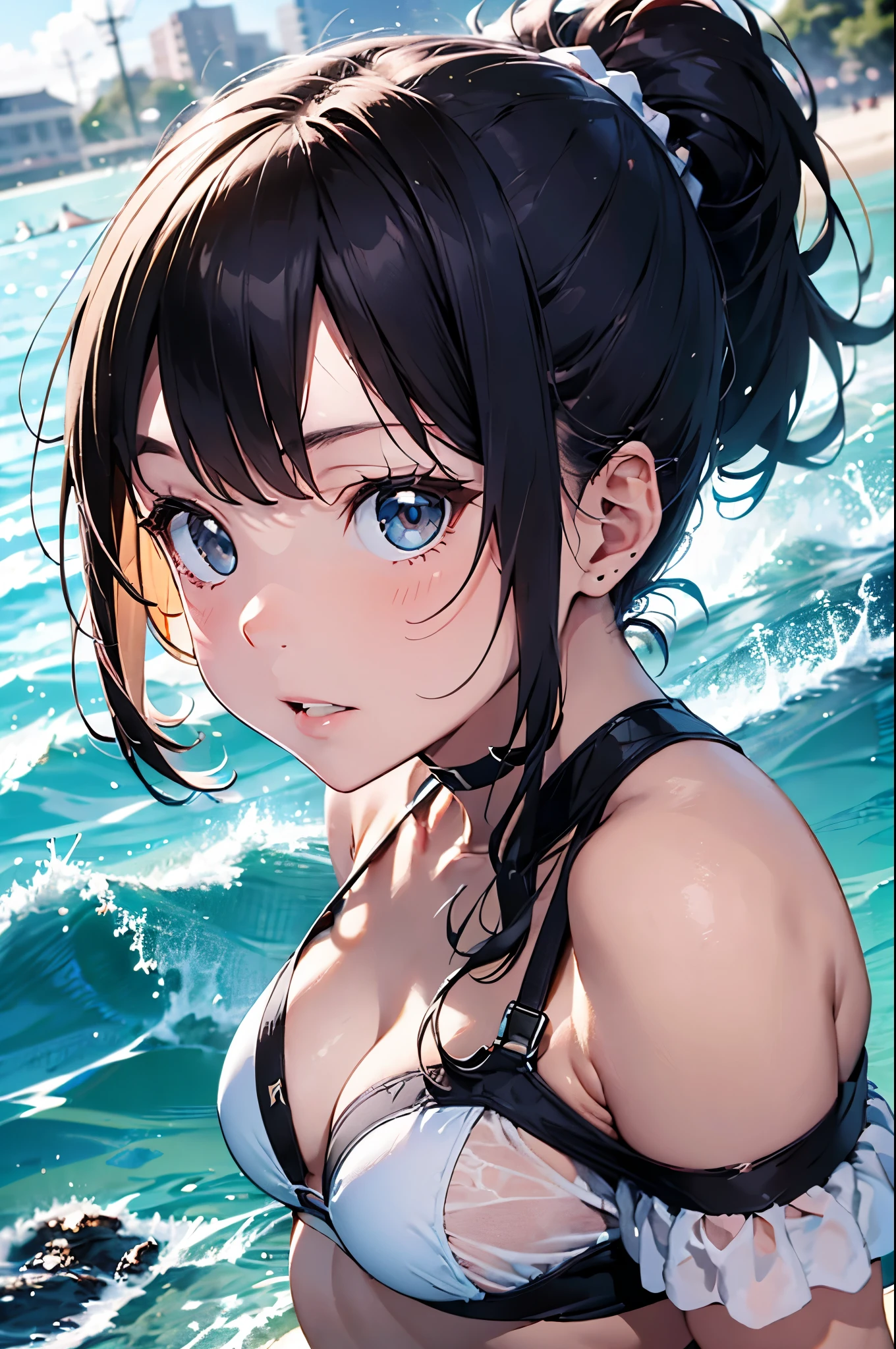 4K,8k,High resolution,
One beautiful young woman,Light blue hair、ponytail、
(Soft Saturation:1.3), (Fair skin:1.2),
(ultra-Detailed Background, Detailed Background), Bokeh,
break'Smiling portrait.,
When viewed from the front, The composition is symmetrical,
Looking straight at you with serious eyes,
break Swimwear, White Bikini, Center of chest,
Outdoor, Sea surface, null, sunlight,Summer beach, Sandy Beach,
Strong light, Front lighting,
(:1.3), (Cowboy Shot:1.2),
Front brake angle,
View your audience,
Dynamic pose,
sitting on the beach
Seaweed、Seaweed、Seaweed、Seaweed、Seaweed、Seaweed、Seaweed、