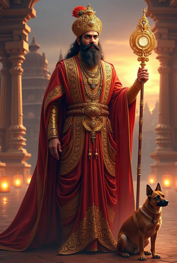 Bhairo baba with dog , royal dress , standing with trisool