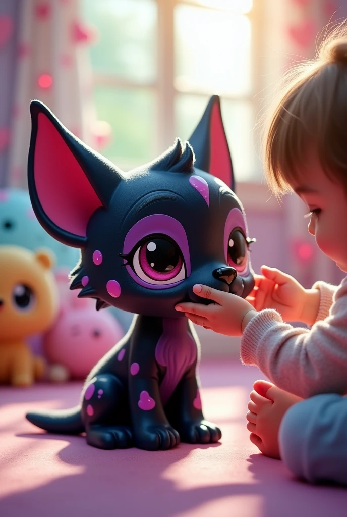 Cute littlest  pet shop hellhound being petted 